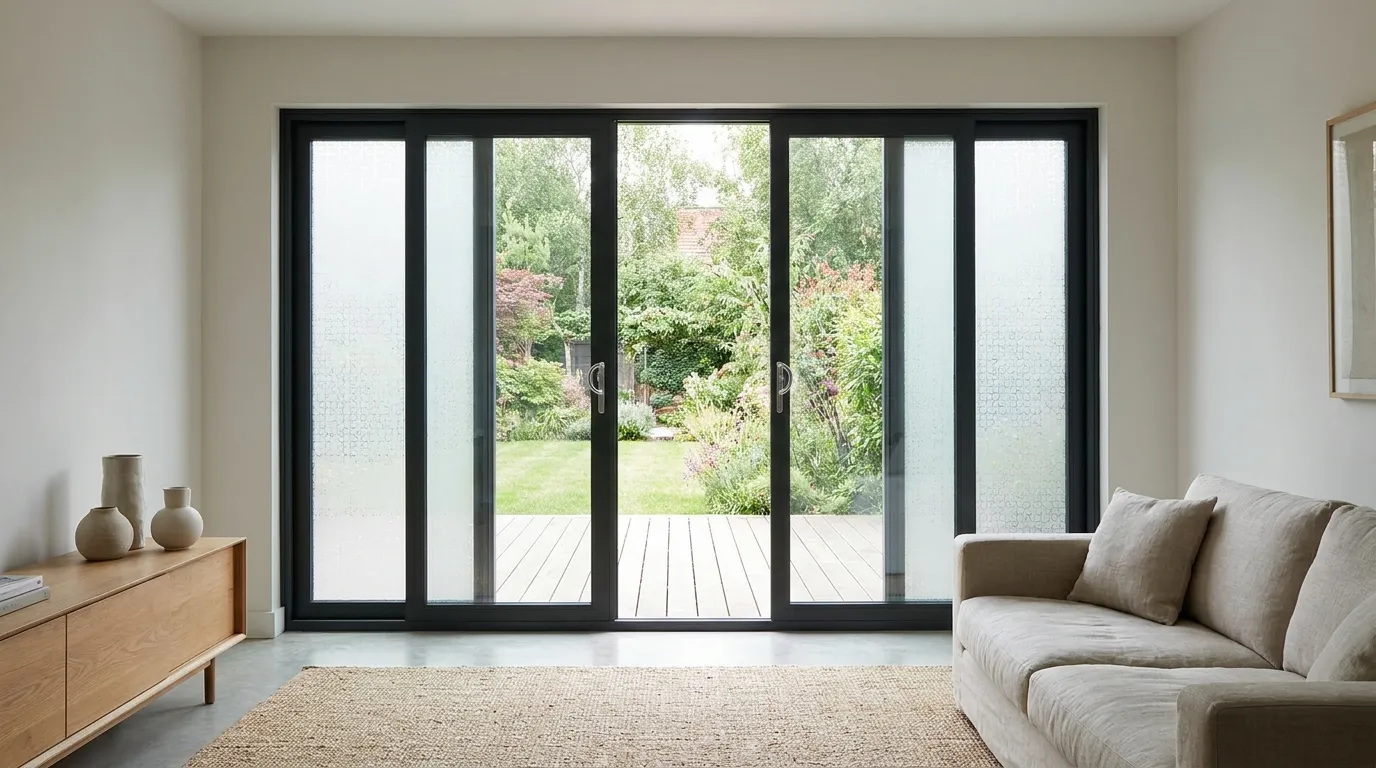 Options de verre pour porte-patio : clair, teinté, givré et intimité